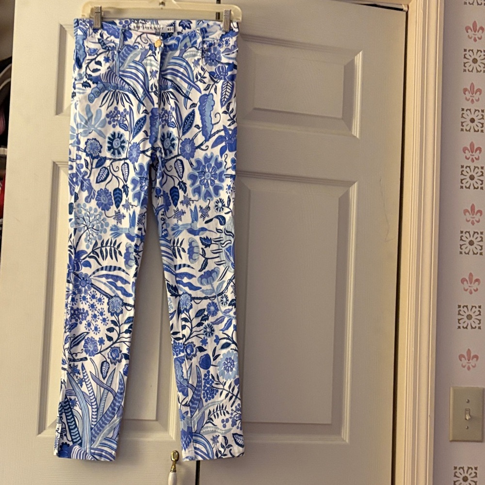 Gretchen Scott Designs Blue and White Floral Skinny Jeans